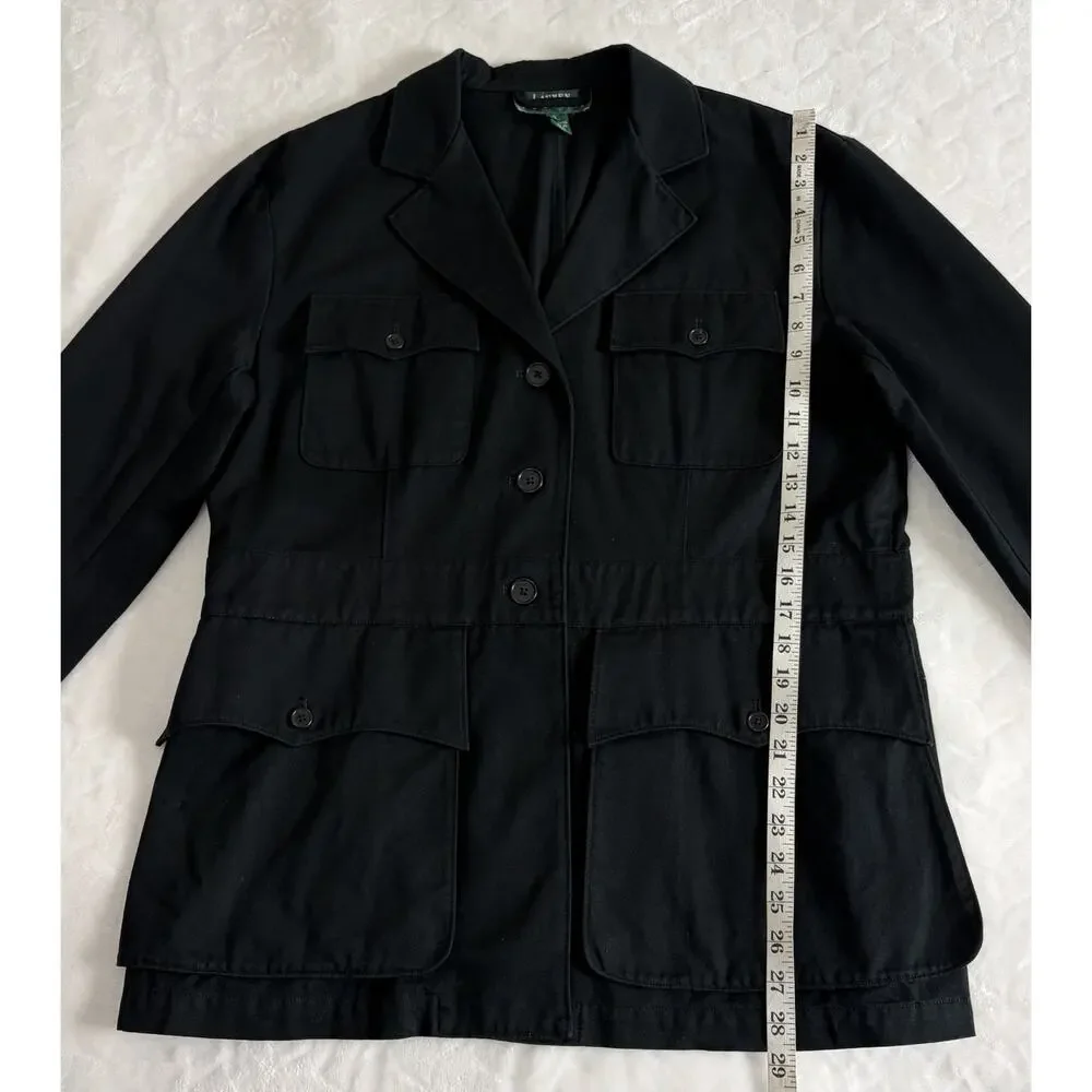 VTG LAUREN RALPH LAUREN Size 6 Military Safari Utility Jacket Cargo Coat Black - Picture 7 of 10